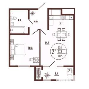 2-к квартира, вторичка, 41м2, 11/13 этаж