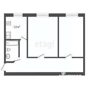 2-к квартира, вторичка, 45м2, 1/5 этаж