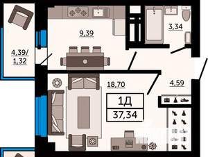 1-к квартира, вторичка, 37м2, 10/24 этаж