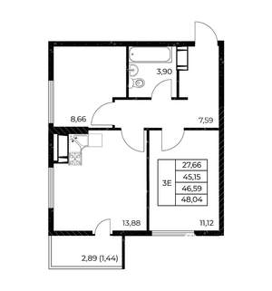2-к квартира, вторичка, 48м2, 13/25 этаж