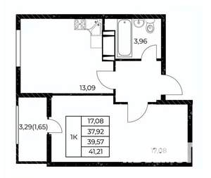 1-к квартира, вторичка, 41м2, 17/25 этаж
