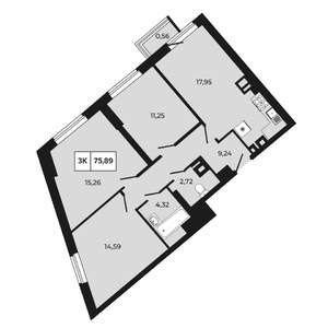 3-к квартира, вторичка, 76м2, 4/30 этаж