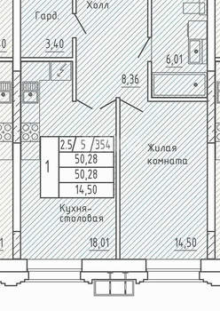 1-к квартира, вторичка, 50м2, 5/16 этаж