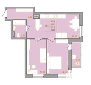 3-к квартира, вторичка, 65м2, 12/22 этаж