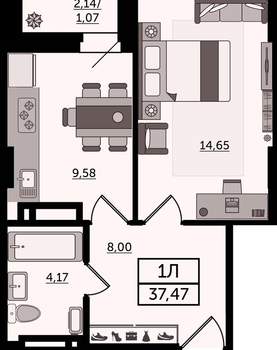 1-к квартира, вторичка, 37м2, 11/22 этаж