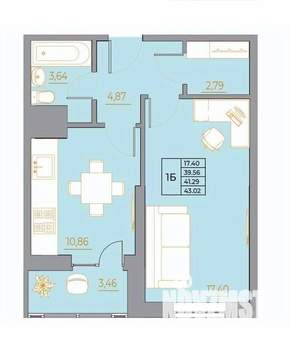 1-к квартира, вторичка, 43м2, 15/22 этаж