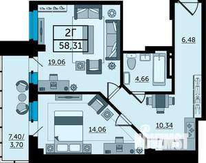2-к квартира, строящийся дом, 58м2, 24/25 этаж
