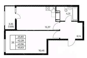 1-к квартира, вторичка, 46м2, 6/25 этаж