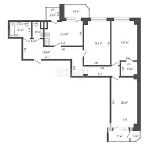 3-к квартира, вторичка, 95м2, 12/19 этаж