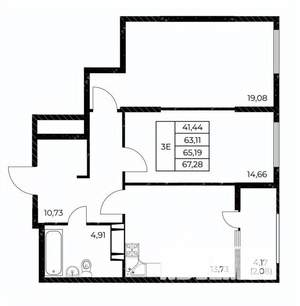 2-к квартира, вторичка, 67м2, 8/25 этаж