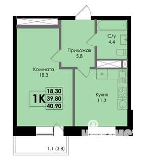 1-к квартира, вторичка, 41м2, 3/22 этаж