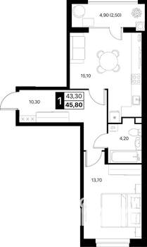 1-к квартира, вторичка, 46м2, 2/20 этаж