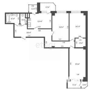 3-к квартира, вторичка, 95м2, 9/19 этаж