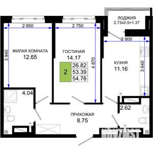 2-к квартира, вторичка, 55м2, 2/25 этаж