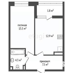 1-к квартира, вторичка, 40м2, 13/19 этаж