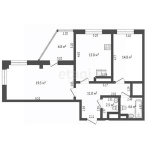 2-к квартира, вторичка, 74м2, 13/16 этаж