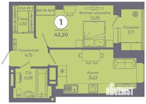 1-к квартира, вторичка, 43м2, 23/24 этаж