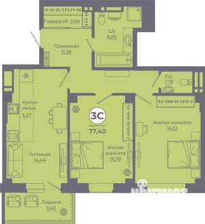 2-к квартира, вторичка, 77м2, 5/24 этаж