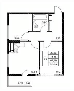 2-к квартира, вторичка, 48м2, 16/25 этаж