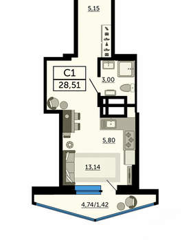 Студия квартира, вторичка, 31м2, 1/25 этаж