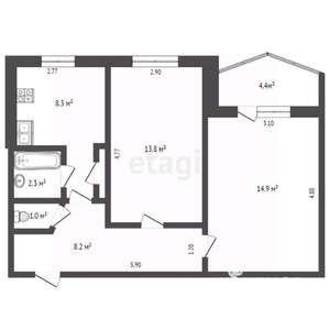 2-к квартира, вторичка, 49м2, 9/9 этаж