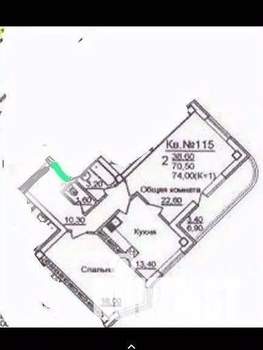 2-к квартира, вторичка, 74м2, 20/22 этаж