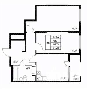2-к квартира, вторичка, 67м2, 15/25 этаж