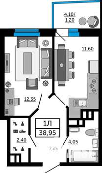 1-к квартира, вторичка, 39м2, 2/19 этаж