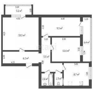 3-к квартира, вторичка, 66м2, 9/9 этаж