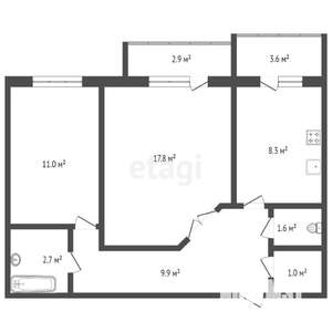 2-к квартира, вторичка, 54м2, 6/6 этаж