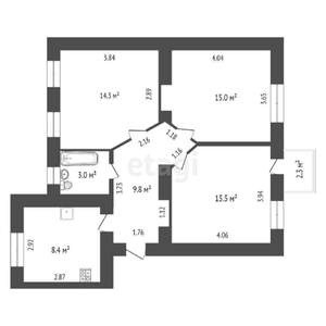 3-к квартира, вторичка, 67м2, 2/3 этаж