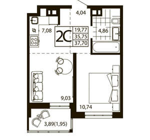 2-к квартира, вторичка, 37м2, 15/24 этаж