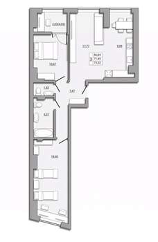 3-к квартира, вторичка, 74м2, 10/25 этаж
