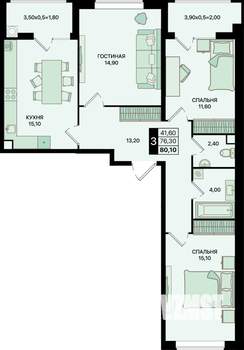 3-к квартира, вторичка, 80м2, 2/20 этаж