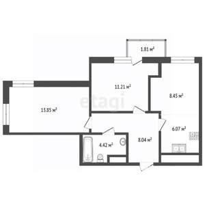 2-к квартира, вторичка, 52м2, 21/25 этаж
