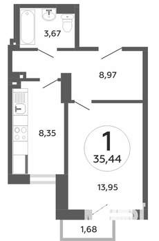 1-к квартира, вторичка, 35м2, 21/25 этаж