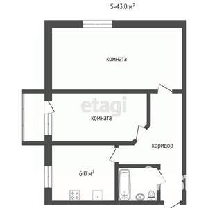 2-к квартира, вторичка, 45м2, 2/5 этаж