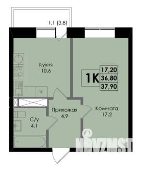 1-к квартира, вторичка, 38м2, 5/22 этаж