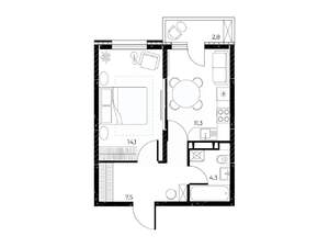 1-к квартира, вторичка, 38м2, 13/25 этаж