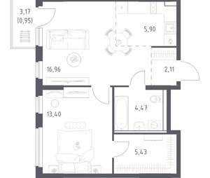 1-к квартира, вторичка, 49м2, 4/17 этаж