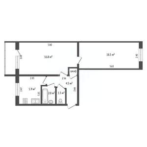 2-к квартира, вторичка, 44м2, 5/5 этаж