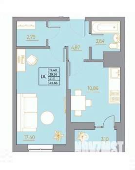 1-к квартира, вторичка, 43м2, 15/22 этаж