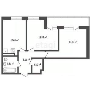 2-к квартира, вторичка, 76м2, 19/25 этаж