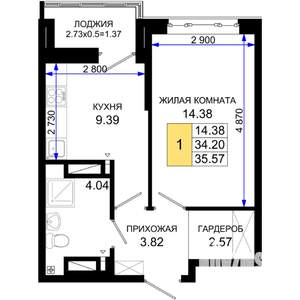 1-к квартира, строящийся дом, 36м2, 25/25 этаж