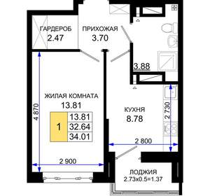 1-к квартира, вторичка, 34м2, 5/25 этаж