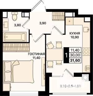 1-к квартира, вторичка, 32м2, 12/15 этаж