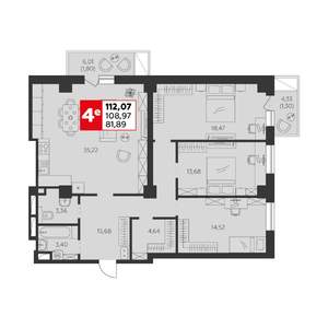 3-к квартира, строящийся дом, 112м2, 3/22 этаж