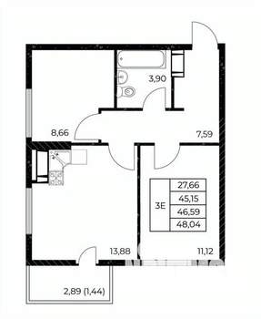 2-к квартира, вторичка, 48м2, 11/25 этаж