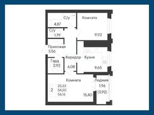 2-к квартира, вторичка, 56м2, 4/8 этаж