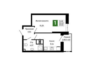 1-к квартира, вторичка, 34м2, 23/25 этаж